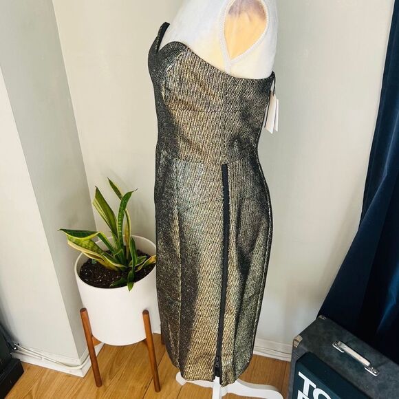 Milly Marta Couture‎ Metallic Strapless Dress, Gold/Black, Boned, Size 8, NWT - Picture 7 of 17